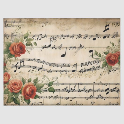 Vintag Dance Musiknoten Blumendesign Deko Seidenpapier (Vorderseite)