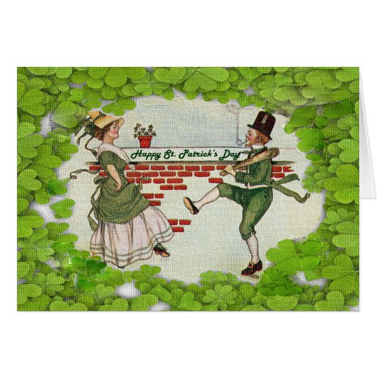 Vintag Dancing Irish Couple Grußkarte, ZSSG (Vorderseite (Horizontal))