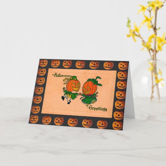Vintag Dancing Jack o' Lanterns Karte (Gelbe Blume)