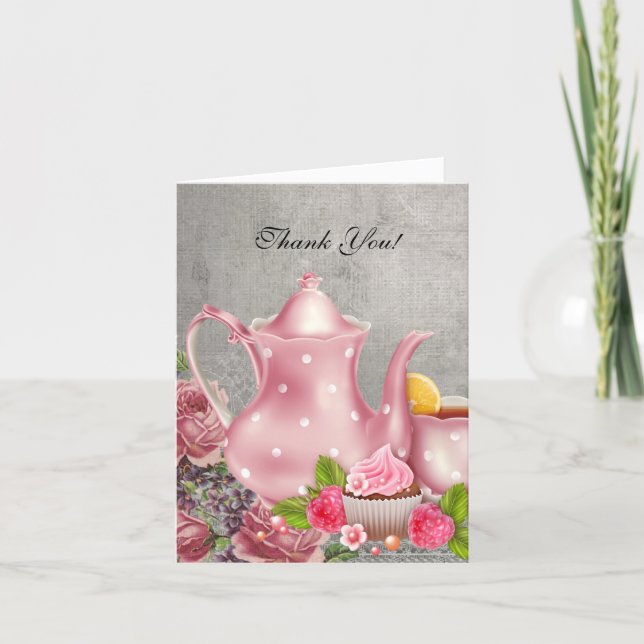 Vintag Dankeschön, dass Sie Tee-Pink-Blume erhalte Dankeskarte (Vorderseite)