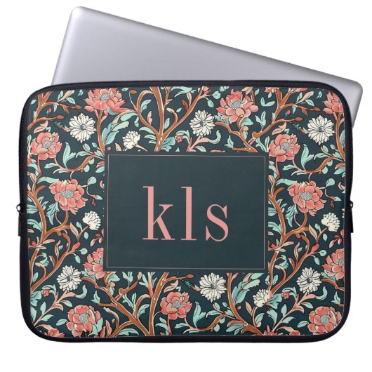 Vintag Dark Poppy William Morris Monogram Laptopschutzhülle (Vorderseite)
