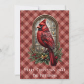 Vintag Dark Red Gingham Kardinal Foto Weihnachten (Vorderseite)