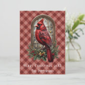 Vintag Dark Red Gingham Kardinal Foto Weihnachten (Stehend Vorderseite)