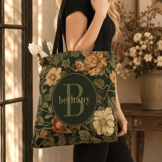 Vintag Dark William Morris Floral Monogram Tasche