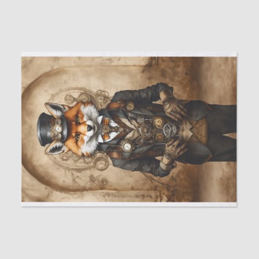 Vintag Decoupage Steampunk Fox Seidenpapier (Vorderseite)