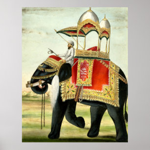 Vintag dekorierter Elefant mit Howdah-Malerei Poster