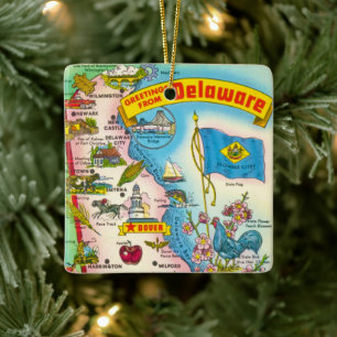 Vintag Delaware Map Keramikornament