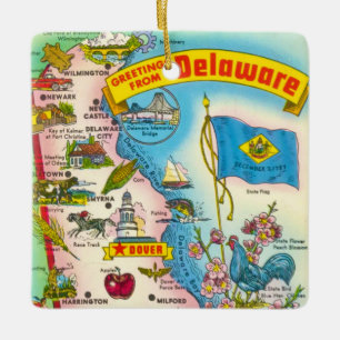 Vintag Delaware Map Keramikornament