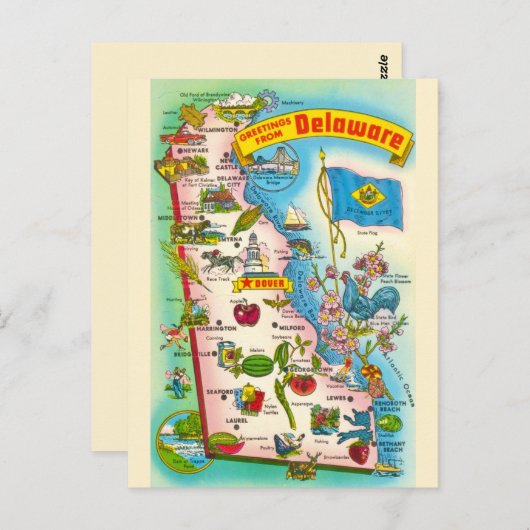 Vintag Delaware Map Postkarte (Vorne/Hinten)