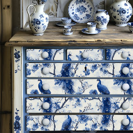 Vintag Delft Blue Floral Viktorianisch Peacock Seidenpapier