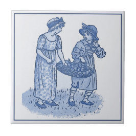 Vintag Delft Blue Jugendstil Kinder mit Früchten Fliese