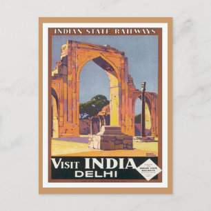 Vintag Delhi India Railways Postkarte