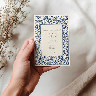 Vintag Delsoftware style Blue Creme Bläserne Hochz Einladung