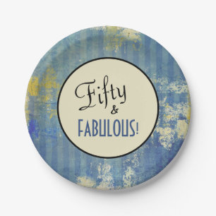 Vintag Denim Blue Fifty & FABULOUS! Geburtstag Pappteller
