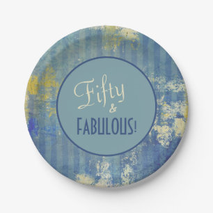 Vintag Denim Blue Fifty & FABULOUS! Geburtstag Pappteller