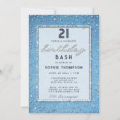 Vintag Denim Diamonds Elegant 21. Geburtstag Party Einladung (Vorderseite)