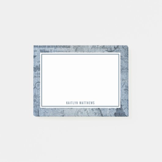 Vintag Denim Sketches Jeans Texture Name Post-it Klebezettel (Vorderseite)