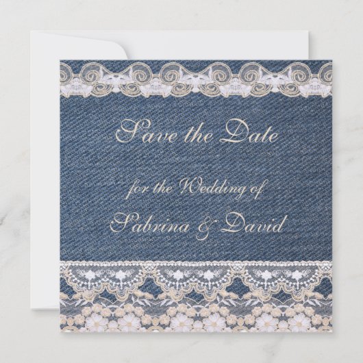 Vintag Denim und Lace Save the Date (Vorderseite)
