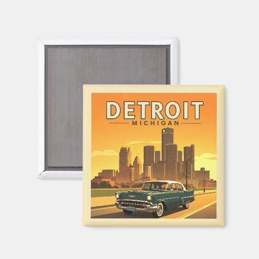 Vintag Detroit Michigan Magnet (Vorderseite/Rückseite)