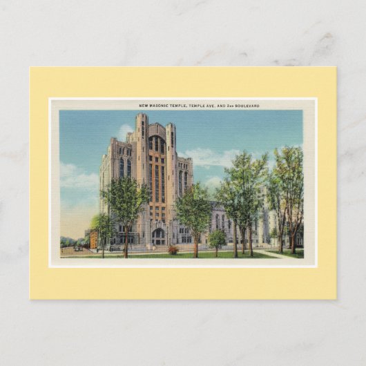 Vintag Detroit New Masonic Tempel Postkarte (Vorderseite)