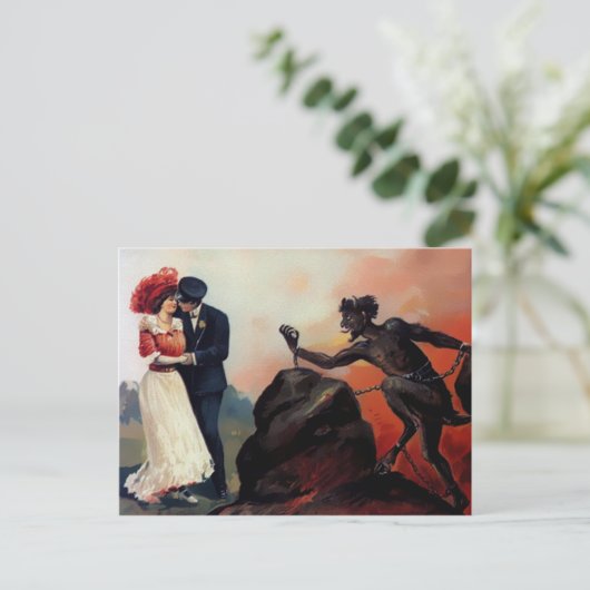 Vintag Devil Valentinstag Postkarte (Stehend Vorderseite)