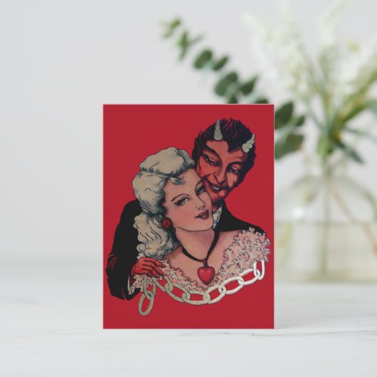 Vintag Devil Valentinstag Postkarte (Stehend Vorderseite)