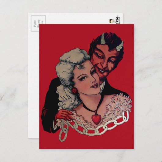Vintag Devil Valentinstag Postkarte (Vorne/Hinten)