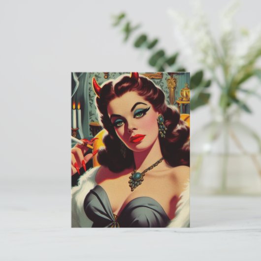 Vintag Devil Woman Postkarte (Stehend Vorderseite)