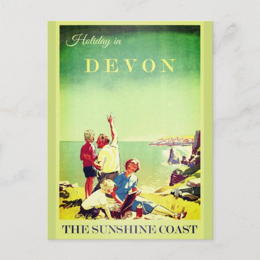 Vintag Devon England Travel Poster Postkarte (Vorderseite)