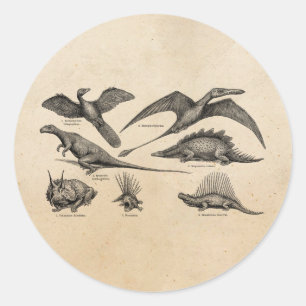 Vintag Dinosaurier Illustration Retro Dinosaurier Runder Aufkleber