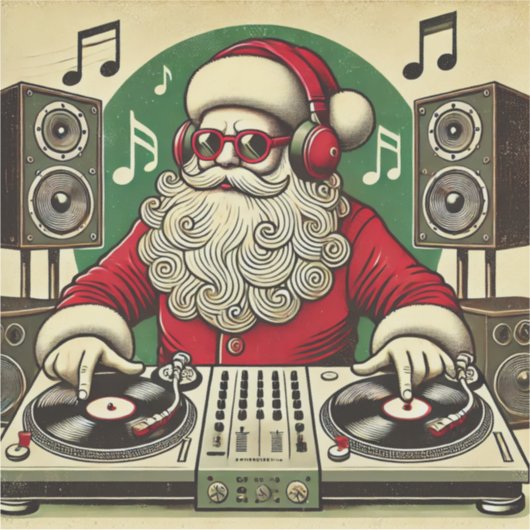 Vintag DJ Santa Aufkleber (Vorderseite)