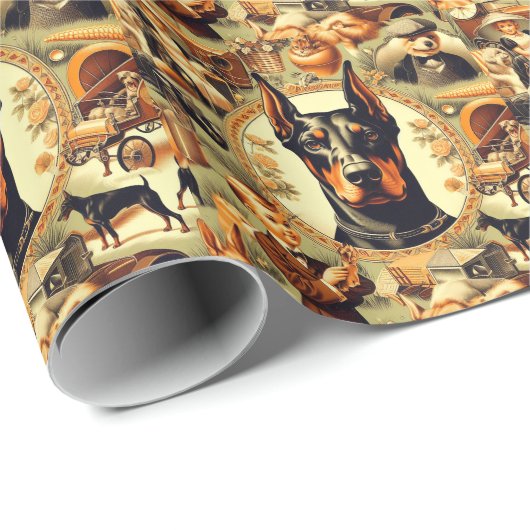 Vintag Doberman Illustration Geschenkpapier (Rolleneckpunkt)