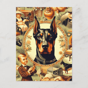 Vintag Doberman Illustration Postkarte