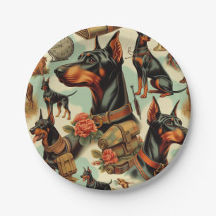 Vintag Doberman Nahtlose Malerei Pappteller