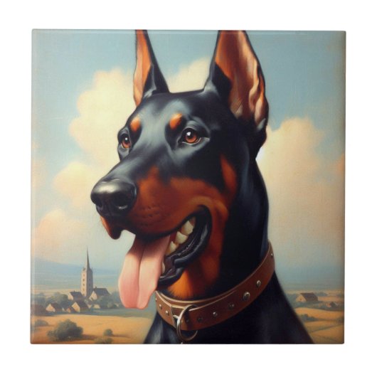 Vintag Doberman Painting Fliese (Vorderseite)