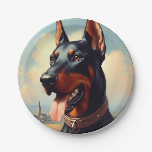 Vintag Doberman Painting Pappteller (Vorderseite)