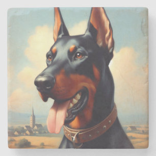 Vintag Doberman Painting Steinuntersetzer
