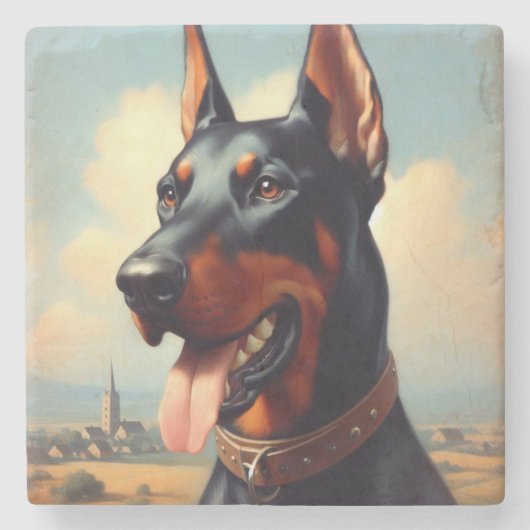 Vintag Doberman Painting Steinuntersetzer (Vorderseite)