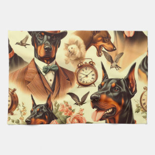 Vintag Doberman Seamless Illustration Geschirrtuch