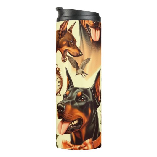 Vintag Doberman Seamless Illustration Thermosbecher (Nach rechts gedreht)