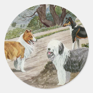 Vintag Dog Trio Runder Aufkleber