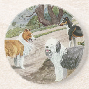 Vintag Dog Trio Sandstein Untersetzer