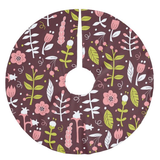 Vintag Doodle Floral Nahtloses Muster Polyester Weihnachtsbaumdecke (Vorderseite)