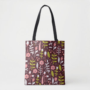 Vintag Doodle Floral Nahtloses Muster Tasche