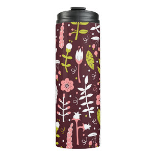 Vintag Doodle Floral Nahtloses Muster Thermosbecher