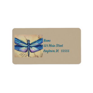 Vintag Dragonfly Nr. 6 und Grass Wasserfarbe Kunst Adressaufkleber