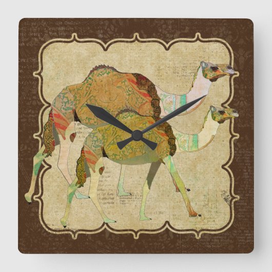 Vintag Dreamy Camels Clock Quadratische Wanduhr (Vorderseite)