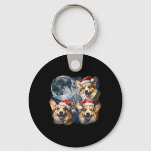 Vintag drei Weihnachtskorgis Dog Santa Howling A Schlüsselanhänger