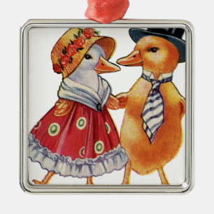 Vintag Duck Couple Silbernes Ornament