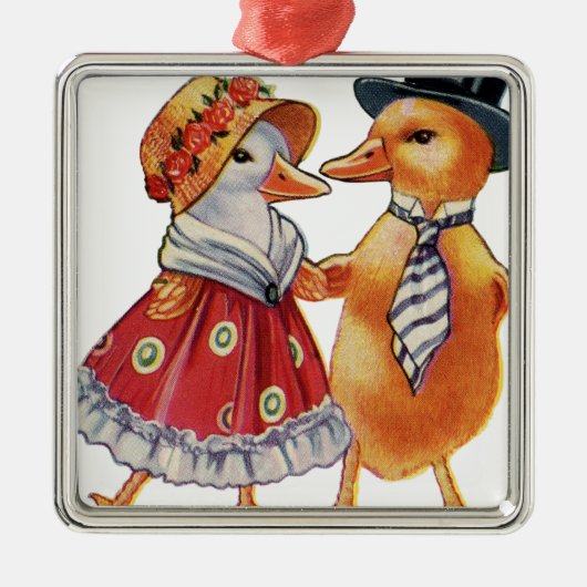 Vintag Duck Couple Silbernes Ornament (Vorne)